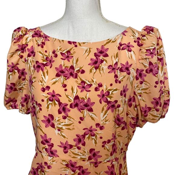 LIKELY Cara Floral Mini Dress NWT Cottagecore Ruffled Pink Honey Peach Berry 12 - Picture 8 of 11